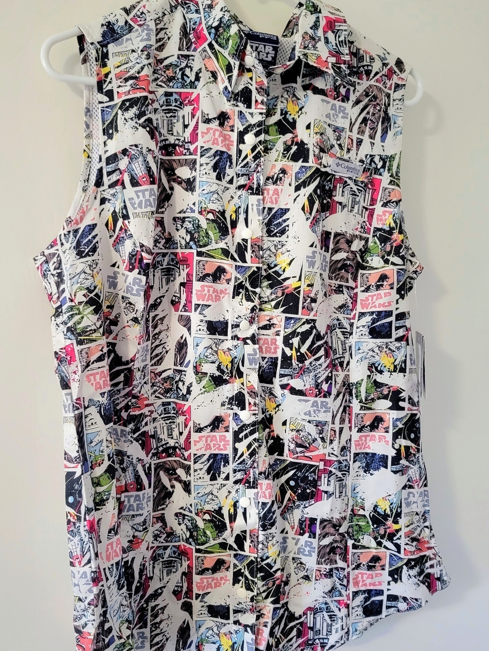 Columbia Star Wars Print Sleeveless Snap-Up Shirt - Multicolor, Size L Brand New